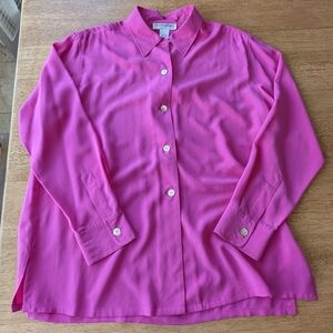 Vintage 100% Silk Hot Pink Button-Up Blouse